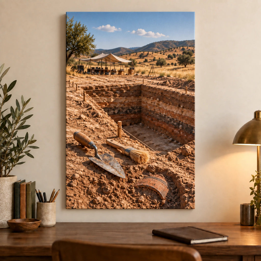 Archaeology Field Dig Stretched Canvas Wall Art with original printed optical 3D artwork