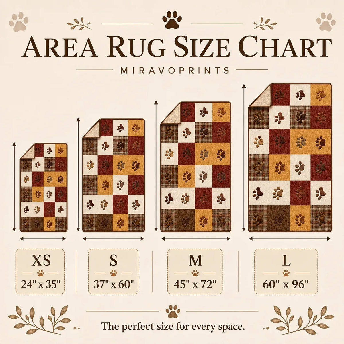 MiravoPrints area rug product information, reference card 3; example artwork may differ
