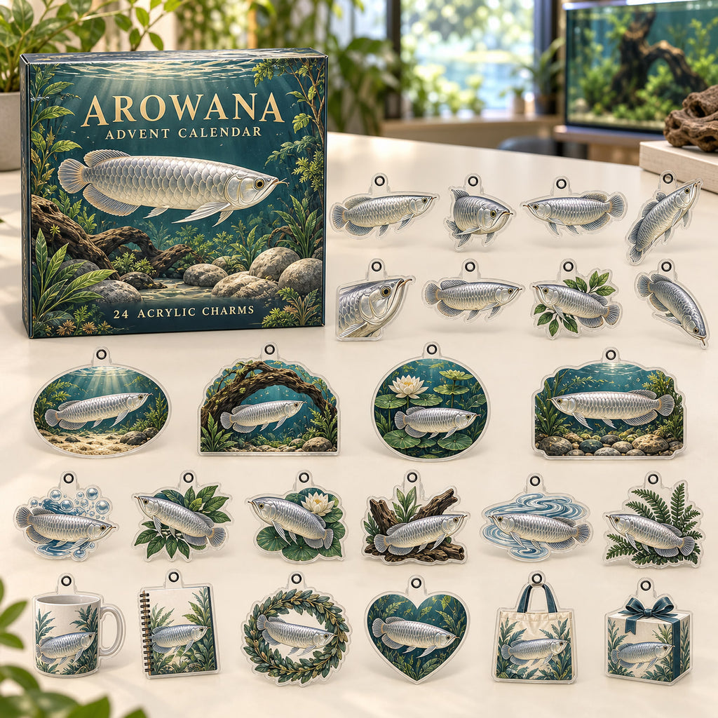 Arowana advent calendar box with 24 themed flat printed acrylic charms