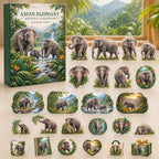 Asian Elephant advent calendar box with 24 themed flat printed acrylic charms