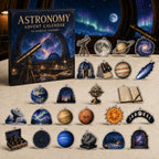 Astronomy printed advent calendar box with 24 different acrylic charms in a themed setting