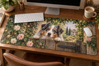 Australian Shepherd Garden Gate Desk Mat with printed dimensional artwork