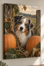 Australian Shepherd Pumpkin Patch Canvas Wall Art with printed dimensional artwork