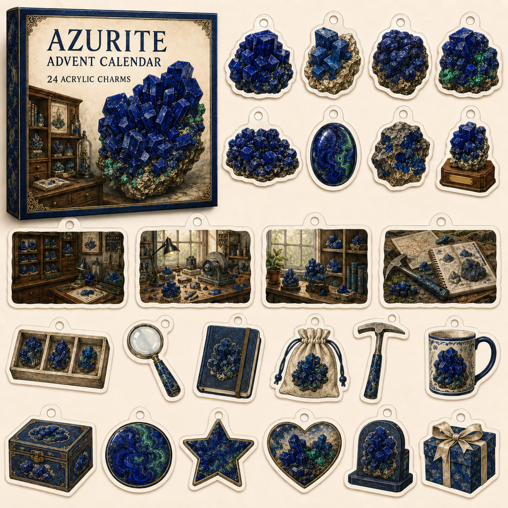 Azurite advent calendar box and 24 mineral-themed printed acrylic charms