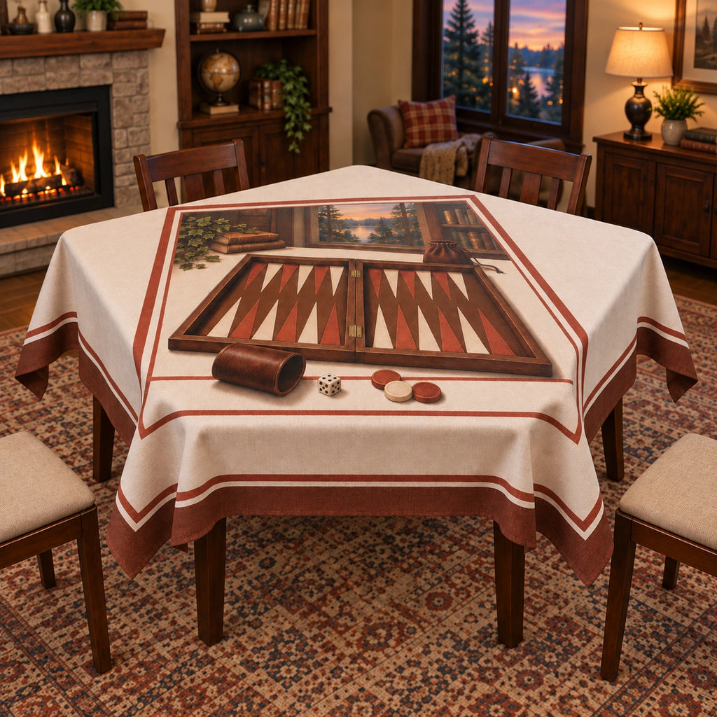 Backgammon Game Night Tablecloth with original printed optical 3D artwork