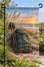 Backpacking Coastal Camp Garden Flag with printed dimensional artwork
