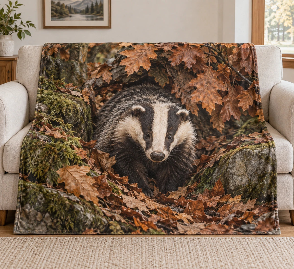 Badger Autumn Canopy Fleece Blanket with printed dimensional artwork