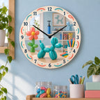 Balloon Twisting Studio Wooden Wall Clock with original printed optical 3D artwork