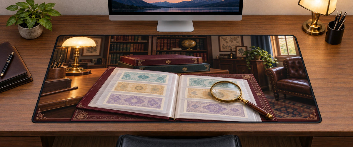 Banknote Collector Study Desk Mat with original printed optical 3D artwork