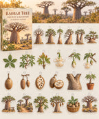 Baobab Tree advent calendar with 24 custom-shaped flat acrylic charms and printed dimensional artwork