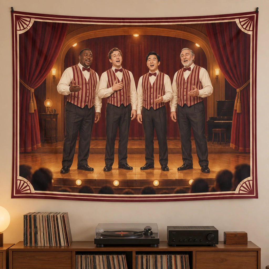 Barbershop Quartet Harmony Wall Tapestry with original printed optical 3D artwork