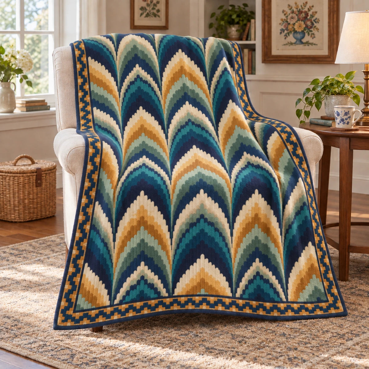 Bargello Needlepoint Illusion Fleece Throw Blanket with original printed optical 3D artwork