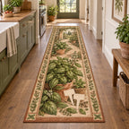 Basil Garden Labels Runner Rug with a basil plant, blank garden-marker motifs and coordinated herb border