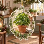Basil Kitchen Window Christmas Ornament with dimensional printed artwork in a coordinated farmhouse setting