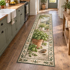 Basil Kitchen Window Runner Rug with dimensional printed artwork in a coordinated farmhouse setting