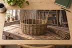 Basket Weaving Willow Studio Desk Mat with flat printed willow basket, workbench and studio depth; accessories not included.