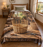 Willow basket weaving workshop, flat printed optical-depth fleece throw blanket.