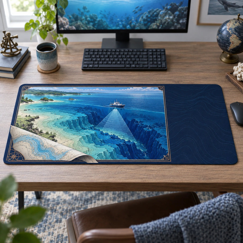 Bathymetry Ocean Mapping Desk Mat with original printed optical 3D artwork