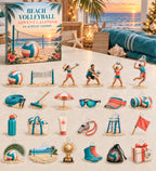 Beach Volleyball advent calendar with 24 custom-shaped flat acrylic charms and printed dimensional artwork