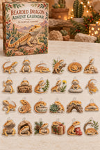 Bearded Dragon advent calendar with 24 custom-shaped flat acrylic charms and printed dimensional artwork