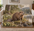 Beaver Wildflower Meadow Fleece Blanket with printed dimensional artwork