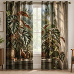 Begonia Rainy Window Window Curtains with printed dimensional artwork