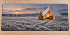 Bell Tent Christmas Glamping Desk Mat with printed tent folds and warm entrance depth