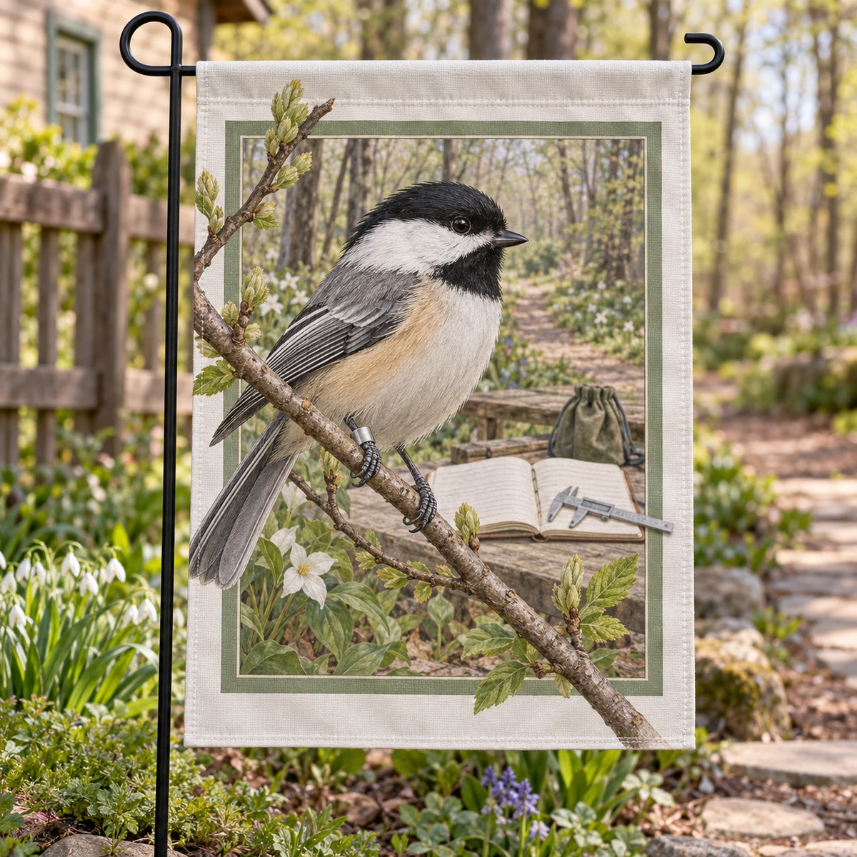 Bird Banding Field Station Garden Flag with original printed optical 3D artwork