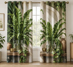 Bird Nest Fern Propagation Shelf Window Curtains with printed dimensional artwork