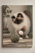 Birman Cat Yarn Basket Canvas Wall Art with printed dimensional artwork
