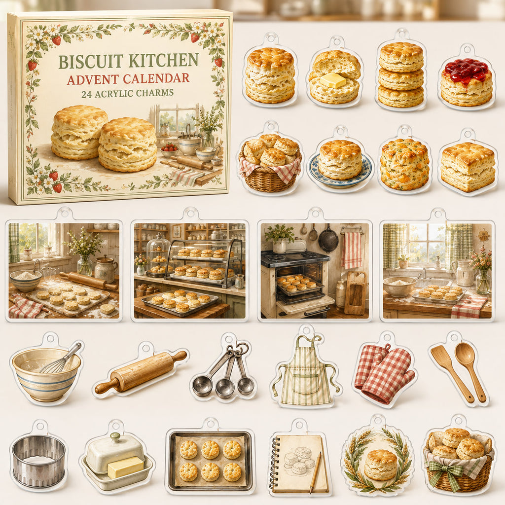 Biscuit Baking advent calendar box and 24 printed acrylic bakery charms