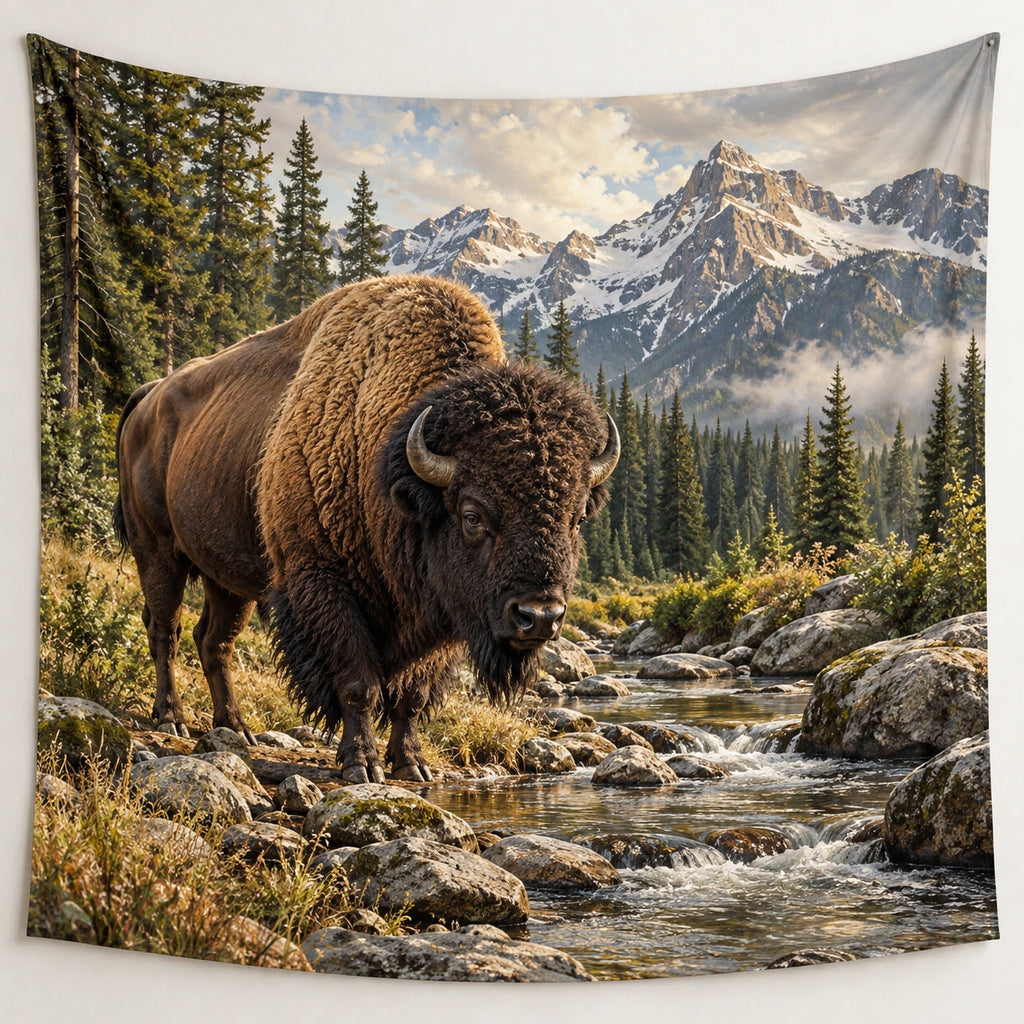Bison Creek Crossing Wall Tapestry with printed dimensional artwork