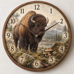 Bison Mushroom Hollow Wooden Wall Clock with printed dimensional artwork
