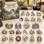 Black-Capped Chickadee advent calendar box with 24 themed flat printed acrylic charms
