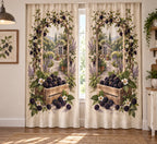 Blackberry Market Crate Window Curtain Pair with flat printed blackberry crates and garden depth