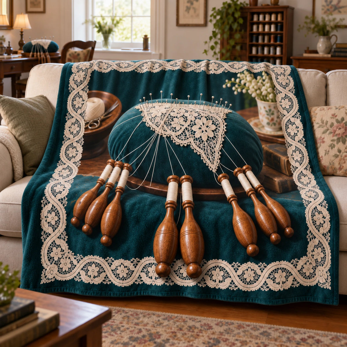 Bobbin Lace Studio Fleece Throw Blanket with original printed optical 3D artwork