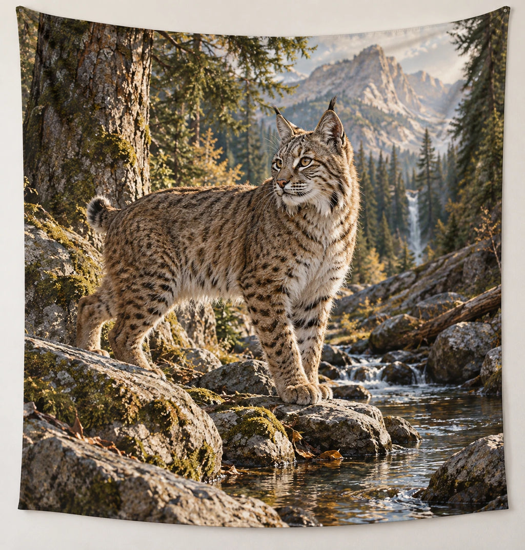 Bobcat Creek Crossing Wall Tapestry with printed dimensional artwork