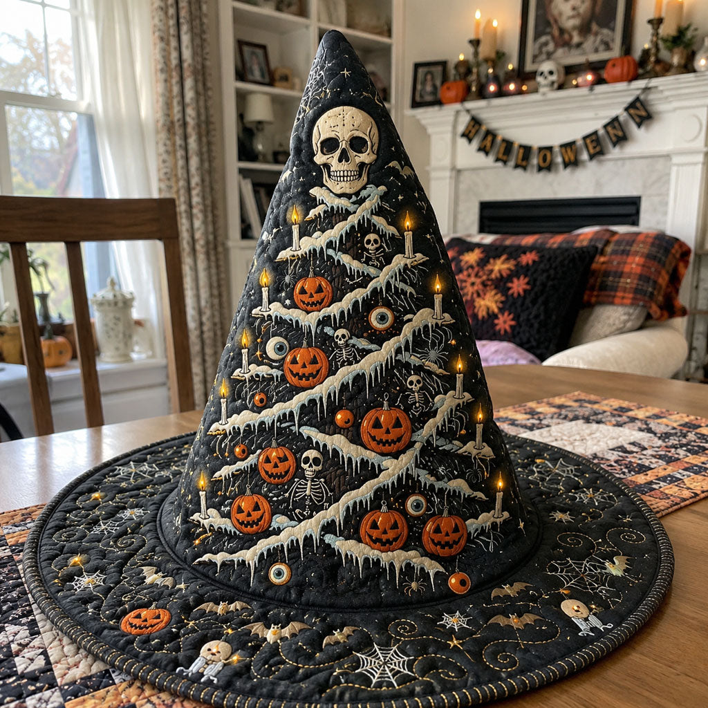 Bonefire Nights quilted witch hat, all-over print on cone and brim