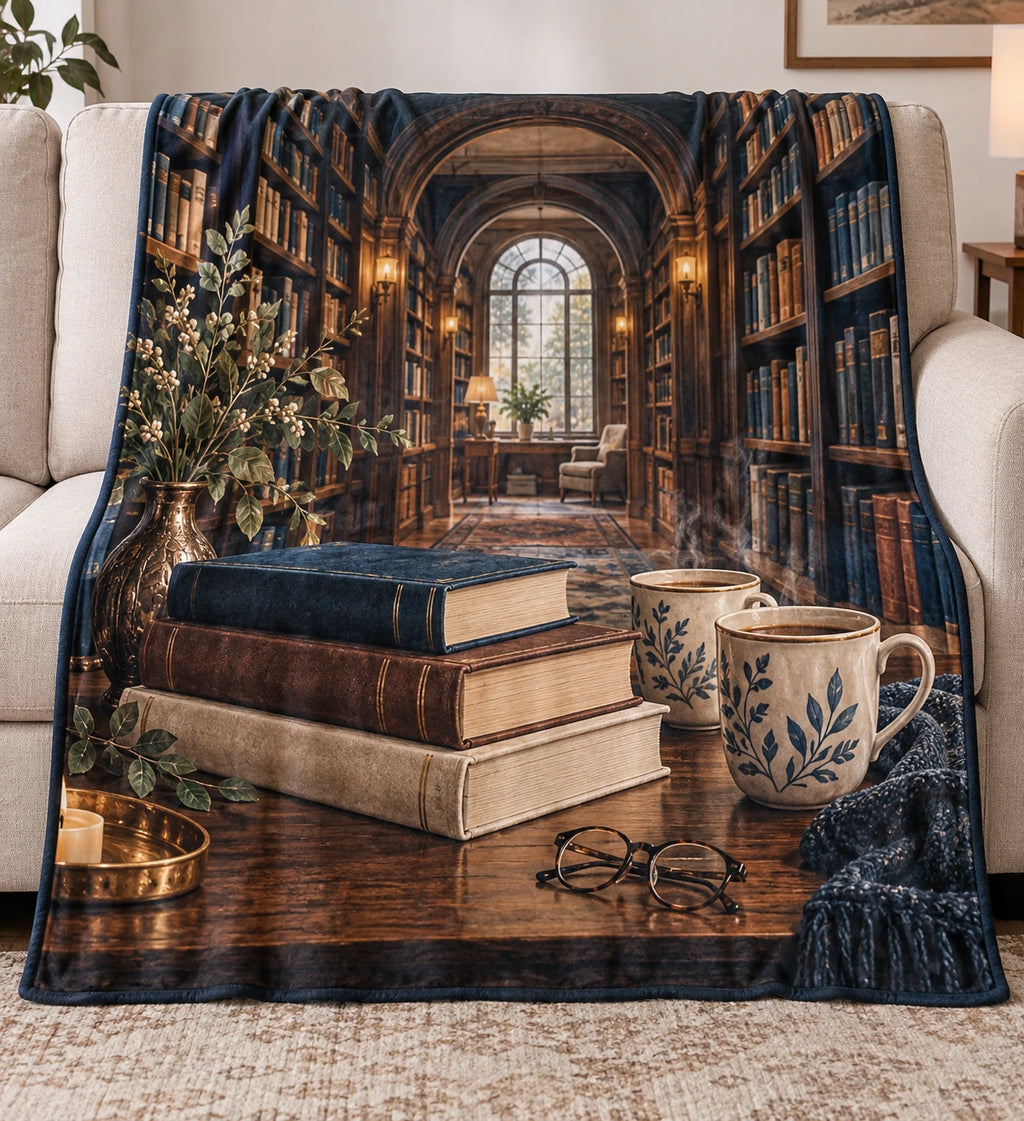 Book Lover Fleece Blanket - Book Club Host Secret Library with flat printed dimensional artwork