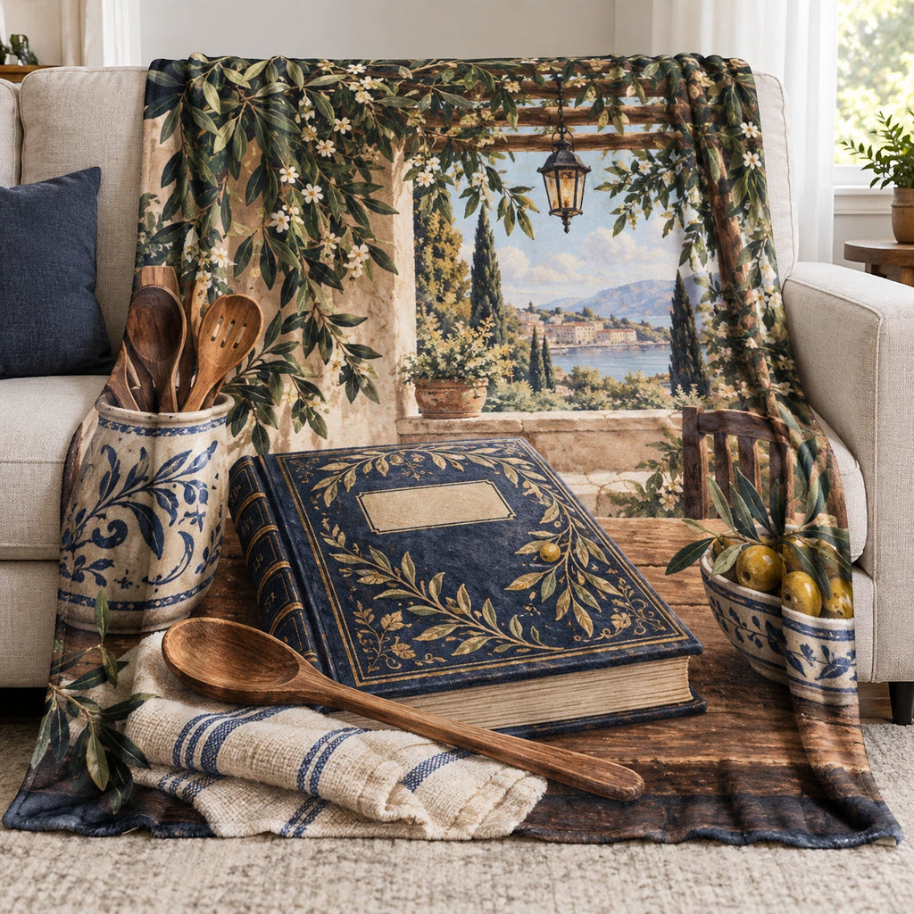 Book Lover Fleece Blanket - Cookbook Collector Garden Reading with flat printed dimensional artwork