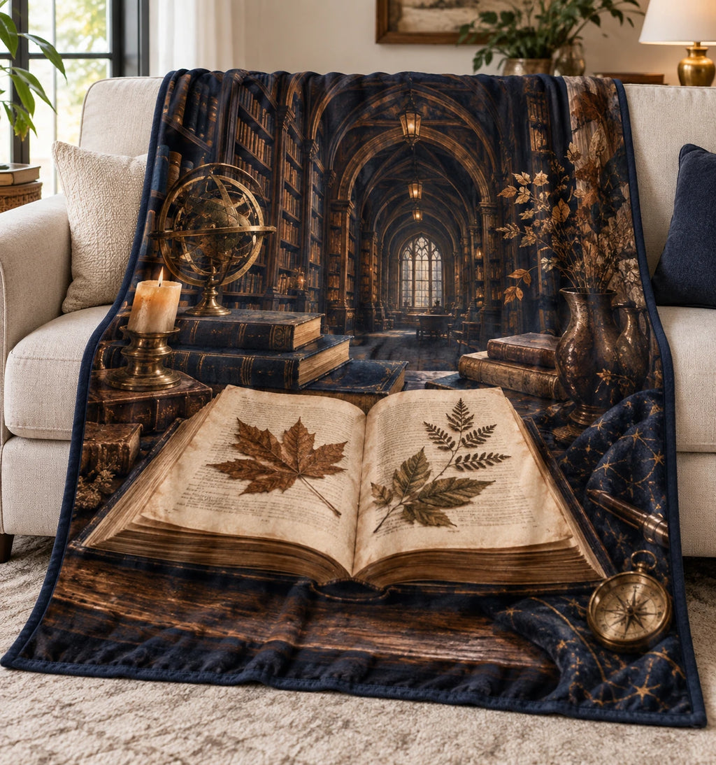 Book Lover Fleece Blanket - Nature Writing Reader Secret Library with flat printed dimensional artwork