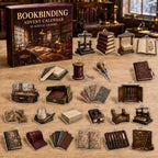 Bookbinding advent calendar box and 24 different printed acrylic charms in a themed studio