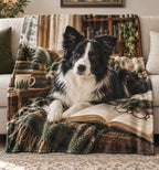 Border Collie Reading Companion Fleece Blanket with printed dimensional artwork