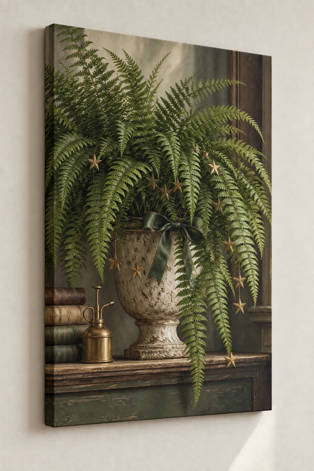 Boston Fern Festive Plant Corner Canvas Wall Art with printed dimensional artwork