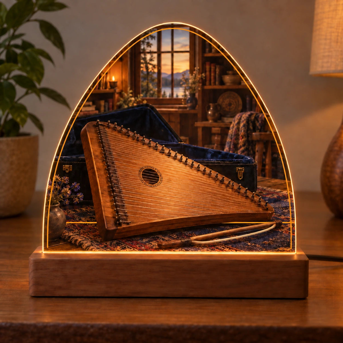 Bowed Psaltery Studio Acrylic Night Light with original printed optical 3D artwork