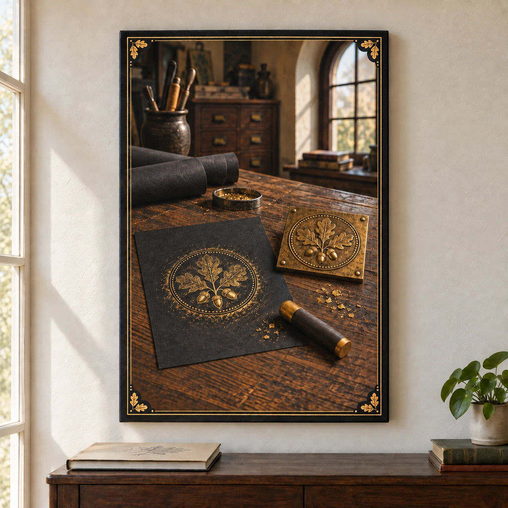 Brass Rubbing Atelier Stretched Canvas Wall Art with original printed optical 3D artwork