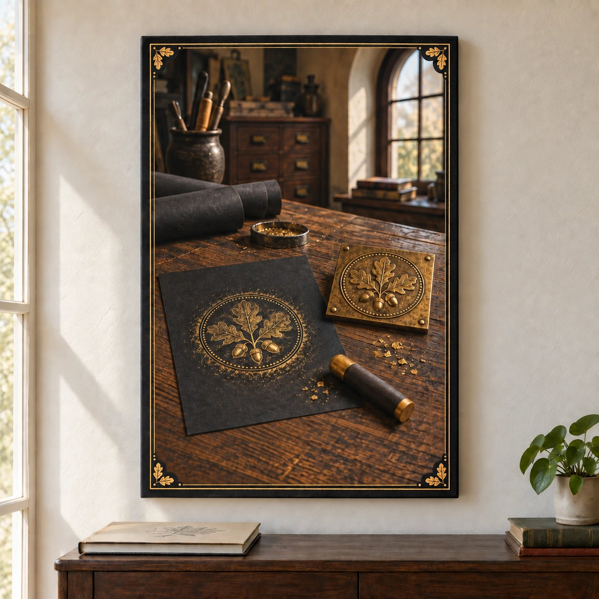 Brass Rubbing Atelier Stretched Canvas Wall Art with original printed optical 3D artwork