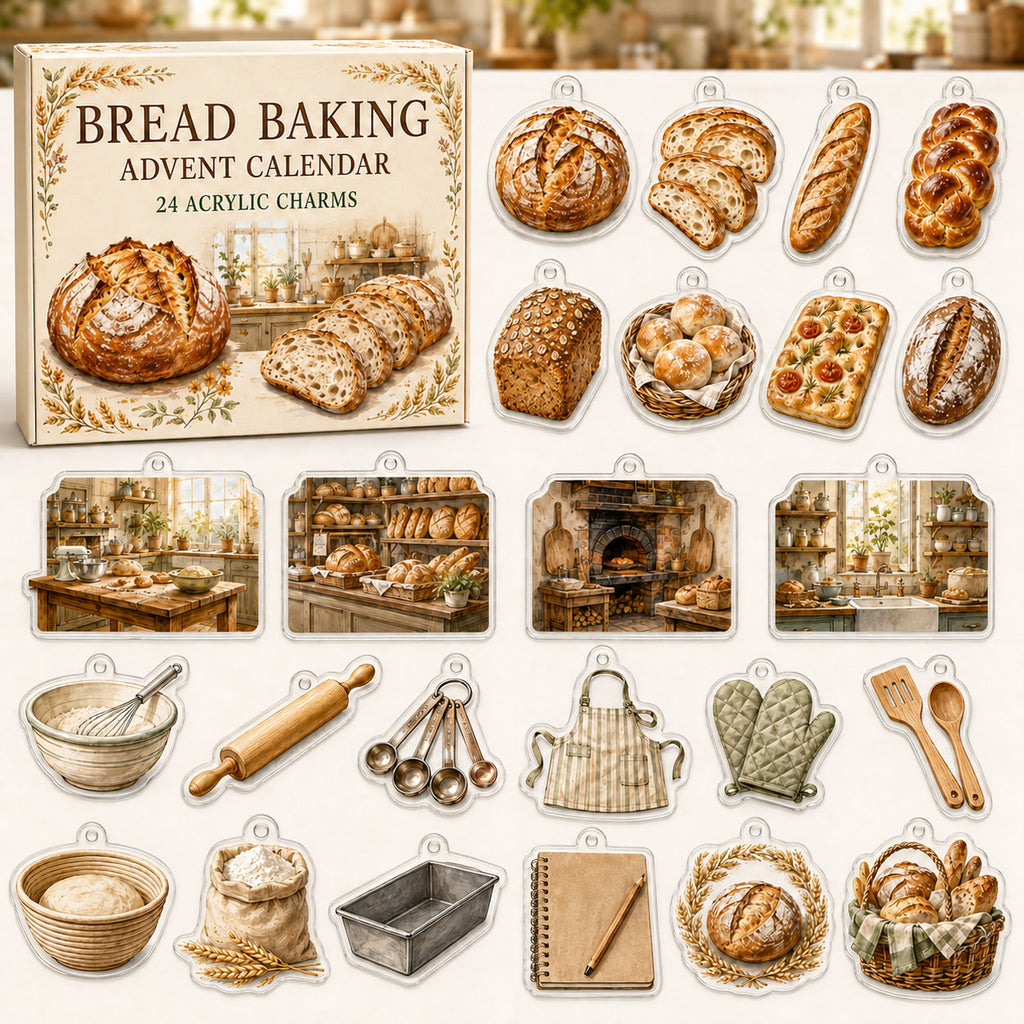 Bread Baking advent calendar box and 24 printed acrylic bakery charms
