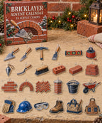 Bricklayer advent calendar with 24 custom-shaped flat acrylic charms and printed dimensional artwork