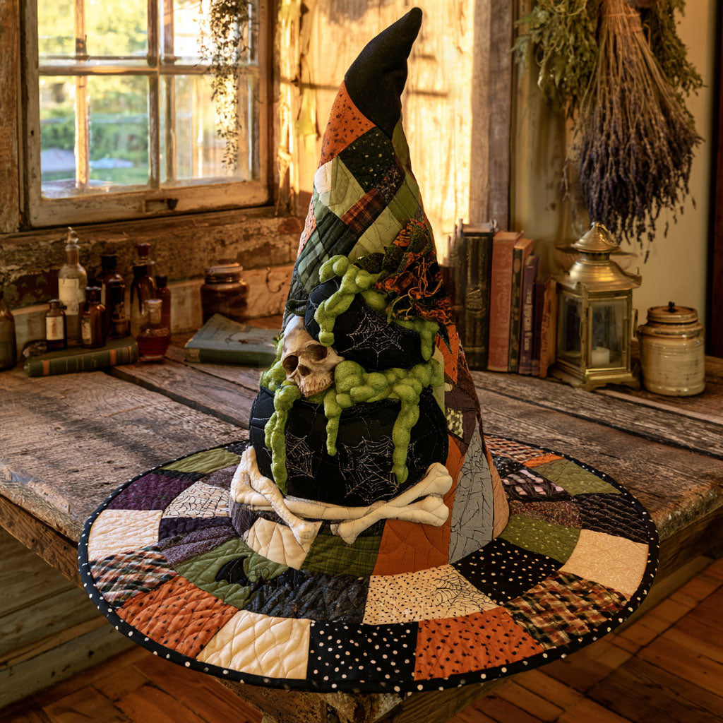 Bubbling Hex quilted witch hat, all-over print on cone and brim